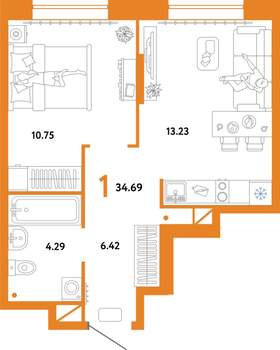 1-к квартира, вторичка, 35м2, 16/16 этаж
