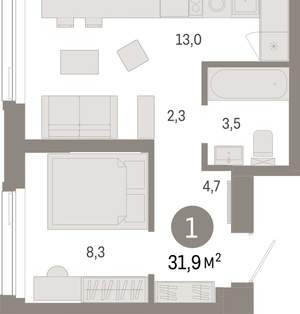 1-к квартира, вторичка, 32м2, 4/25 этаж