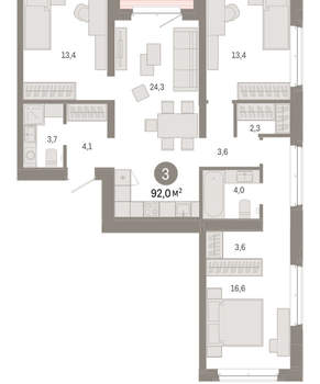 3-к квартира, вторичка, 92м2, 3/11 этаж