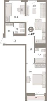 2-к квартира, вторичка, 71м2, 7/10 этаж