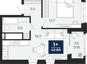 1-к квартира, вторичка, 43м2, 13/16 этаж