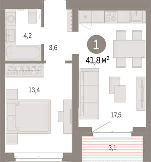 1-к квартира, вторичка, 42м2, 5/11 этаж