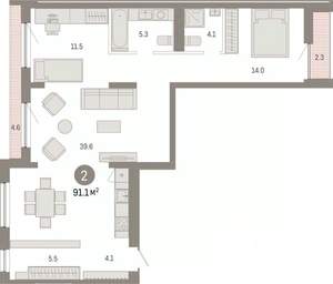 2-к квартира, вторичка, 91м2, 6/7 этаж