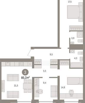 3-к квартира, вторичка, 85м2, 3/10 этаж