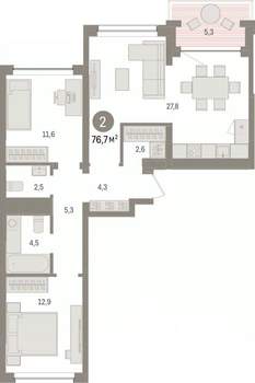 2-к квартира, вторичка, 77м2, 5/8 этаж