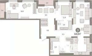 3-к квартира, вторичка, 111м2, 4/17 этаж
