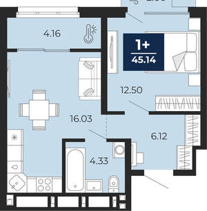 1-к квартира, вторичка, 44м2, 13/24 этаж