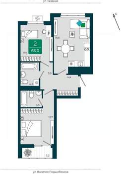 2-к квартира, вторичка, 63м2, 4/9 этаж