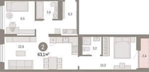2-к квартира, вторичка, 63м2, 7/17 этаж