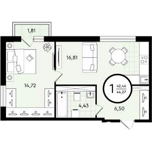 1-к квартира, вторичка, 44м2, 3/4 этаж