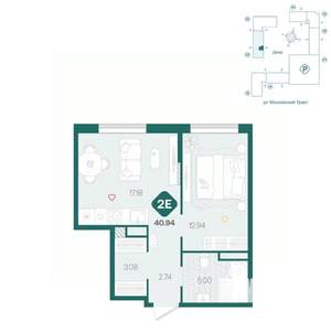 2-к квартира, вторичка, 41м2, 6/17 этаж