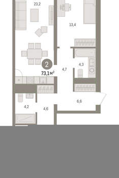 2-к квартира, вторичка, 73м2, 2/9 этаж