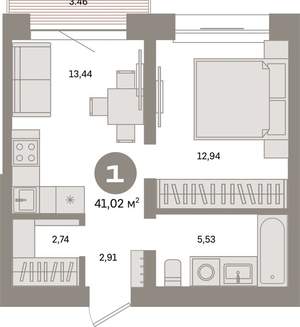 1-к квартира, вторичка, 41м2, 5/8 этаж