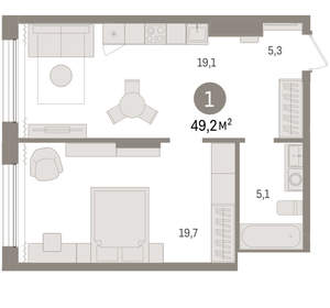 1-к квартира, вторичка, 49м2, 5/17 этаж
