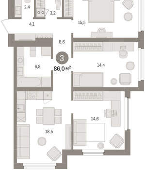3-к квартира, вторичка, 86м2, 5/16 этаж