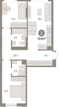 2-к квартира, вторичка, 71м2, 2/8 этаж