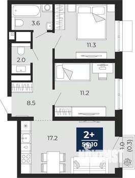 2-к квартира, вторичка, 54м2, 7/25 этаж
