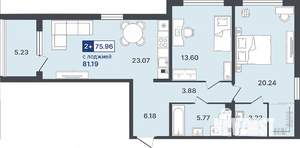 2-к квартира, строящийся дом, 76м2, 2/8 этаж