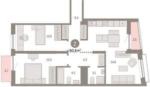 2-к квартира, вторичка, 80м2, 7/10 этаж