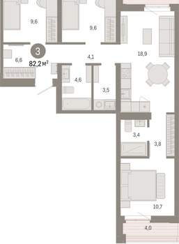 3-к квартира, вторичка, 82м2, 9/25 этаж