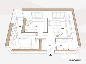 2-к квартира, вторичка, 47м2, 11/23 этаж