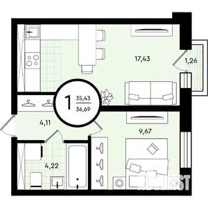 1-к квартира, вторичка, 37м2, 3/4 этаж