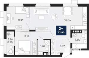 2-к квартира, вторичка, 71м2, 4/18 этаж