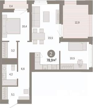 2-к квартира, вторичка, 79м2, 18/25 этаж