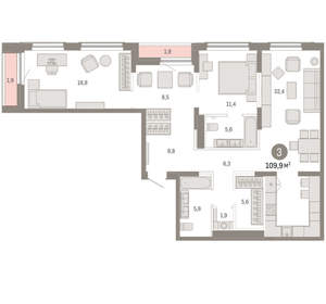 3-к квартира, вторичка, 110м2, 2/17 этаж