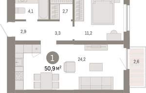 1-к квартира, вторичка, 51м2, 11/16 этаж