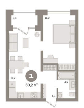 1-к квартира, вторичка, 50м2, 4/9 этаж