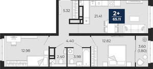 2-к квартира, вторичка, 65м2, 13/22 этаж