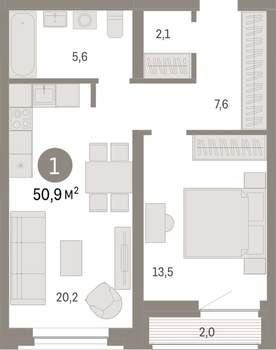 1-к квартира, вторичка, 51м2, 8/10 этаж