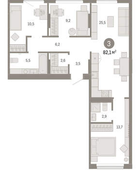 3-к квартира, вторичка, 82м2, 3/17 этаж