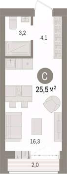 Студия квартира, вторичка, 26м2, 6/10 этаж