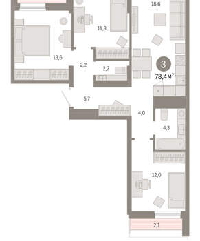 3-к квартира, вторичка, 78м2, 9/17 этаж