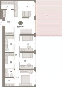 3-к квартира, вторичка, 132м2, 3/25 этаж