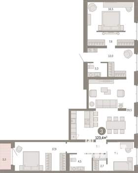 3-к квартира, вторичка, 123м2, 10/11 этаж