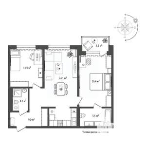 2-к квартира, вторичка, 70м2, 5/9 этаж