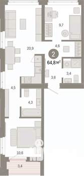 2-к квартира, вторичка, 65м2, 5/8 этаж