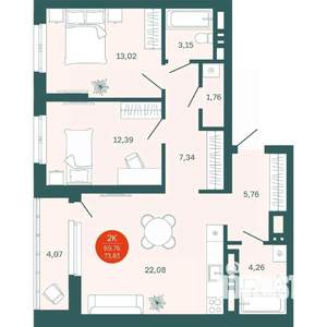 2-к квартира, вторичка, 70м2, 2/19 этаж