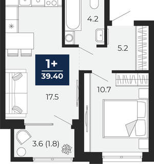 1-к квартира, вторичка, 39м2, 24/25 этаж