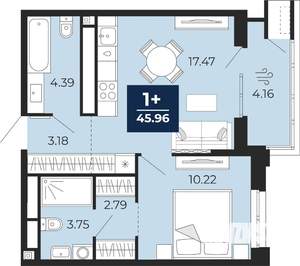 1-к квартира, вторичка, 46м2, 13/16 этаж