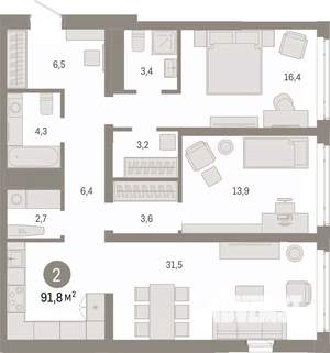 2-к квартира, вторичка, 92м2, 10/25 этаж