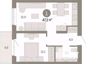 1-к квартира, вторичка, 47м2, 4/11 этаж