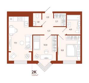 2-к квартира, строящийся дом, 54м2, 5/14 этаж