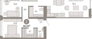 2-к квартира, вторичка, 65м2, 6/16 этаж