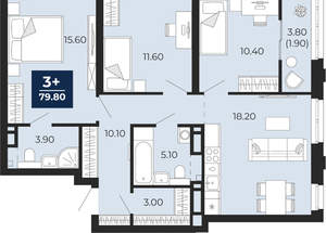 3-к квартира, вторичка, 80м2, 16/24 этаж
