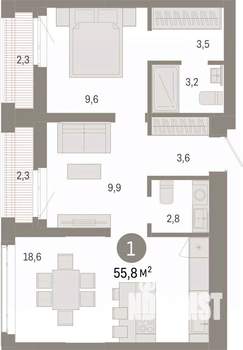 1-к квартира, вторичка, 56м2, 12/25 этаж