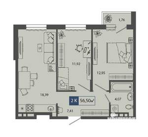 2-к квартира, строящийся дом, 57м2, 2/4 этаж